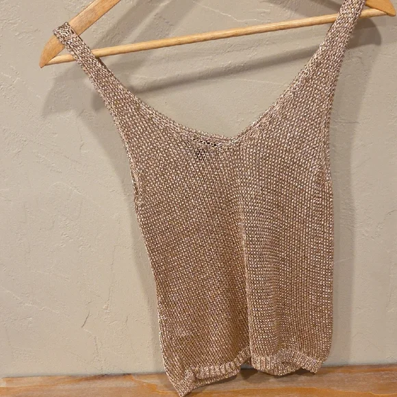 Topshop Rose Gold Metallic Knit Tank Top Festival Party Cami Size 4 - Picture 4 of 4